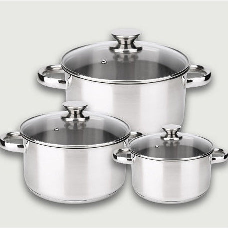Set 3 Pentole Diamond 22/24/26 due manici in acciaio inox con coperchi - Arca