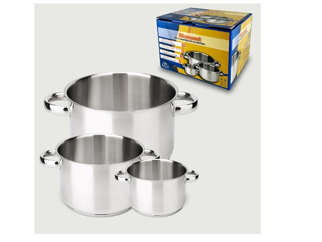 Set 3 Pentole DIAMOND 18/20/22 in acciaio inox by Arca