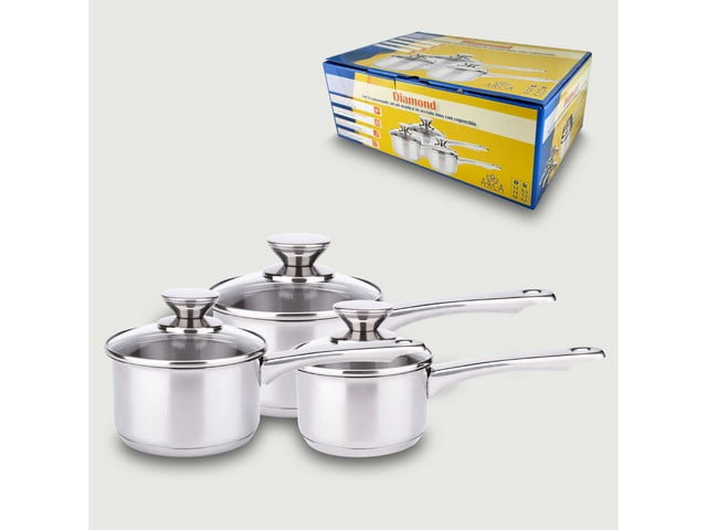 Set 3 Pentole DIAMOND 12/14/16 in acciaio inox con un manico by Arca