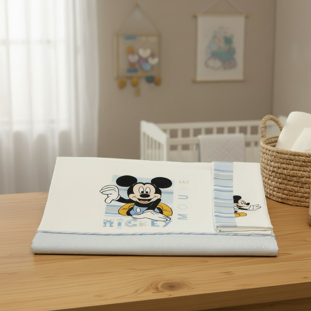 Completo lenzuola 3 pezzi culla/carrozzina Mickey Mouse 100% cotone - Disney Baby