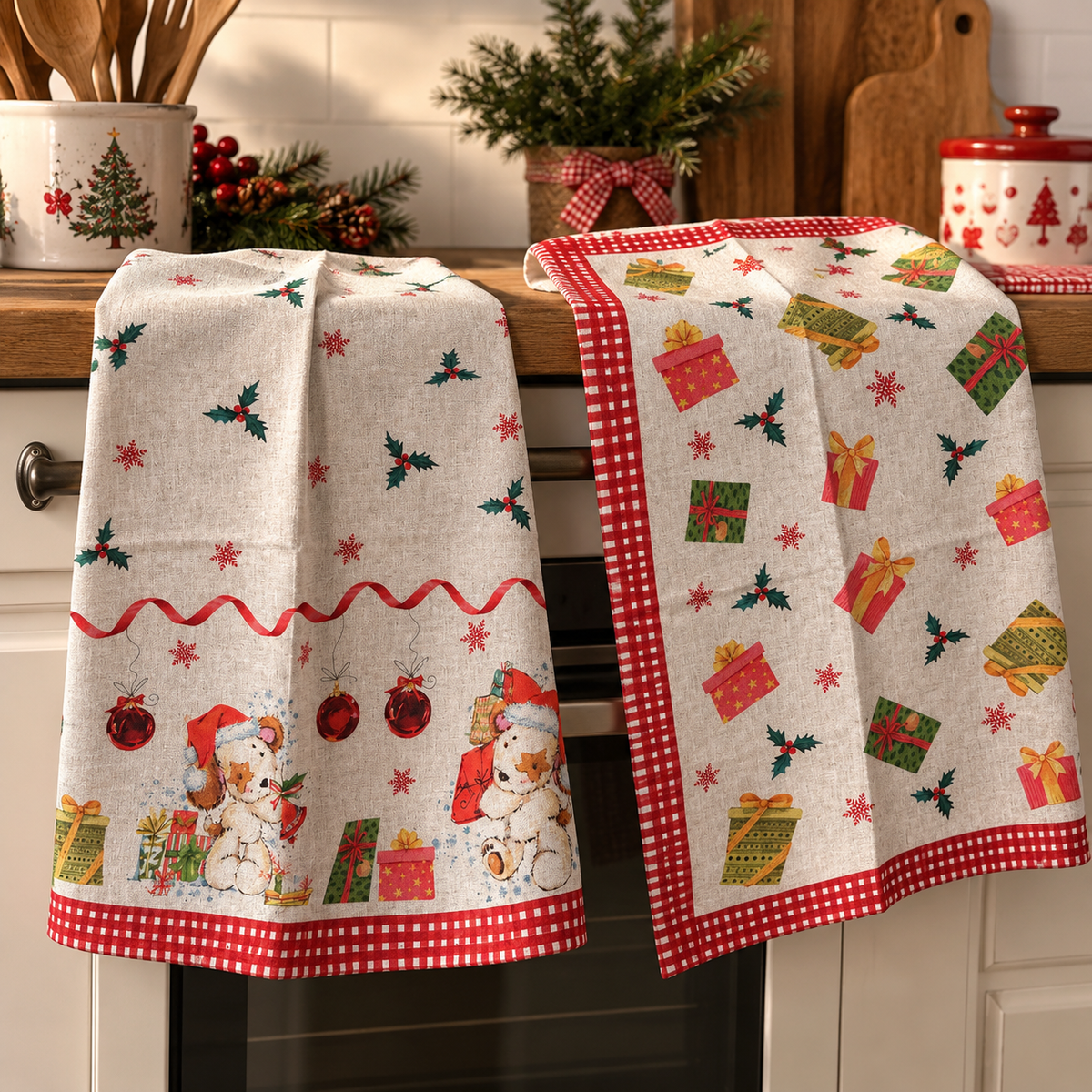 Set 2 Strofinacci Natalizi Ging 100% Cotone - S&G