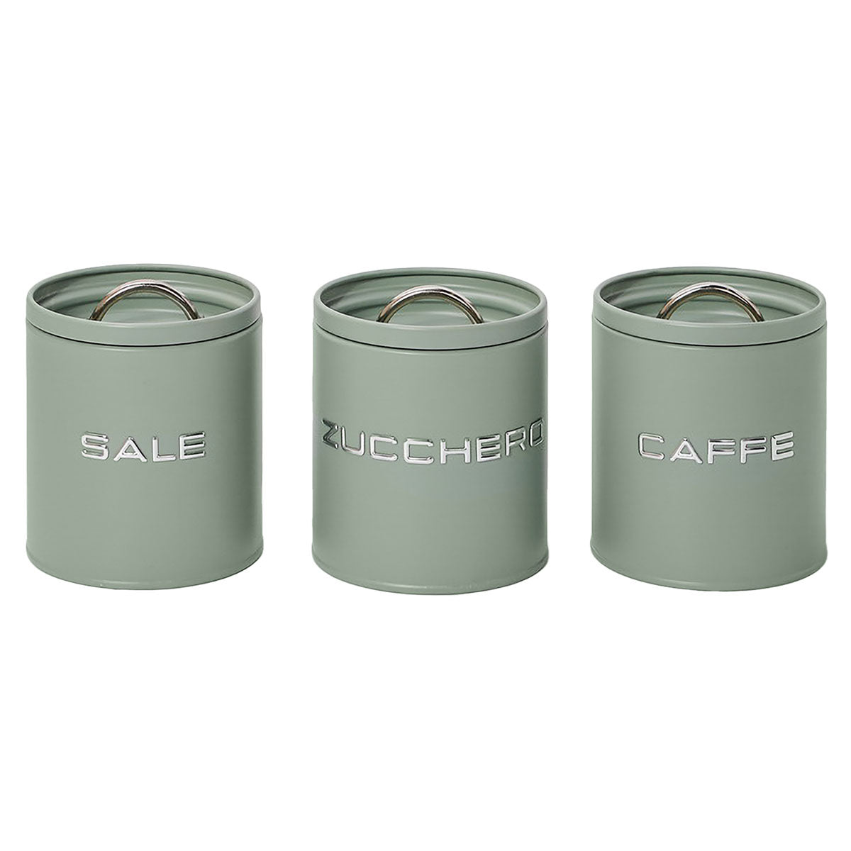 Kitchen Set Barattoli Sale e Zucchero in Metallo Verde Salvia 11x11x11 cm - Montemaggi