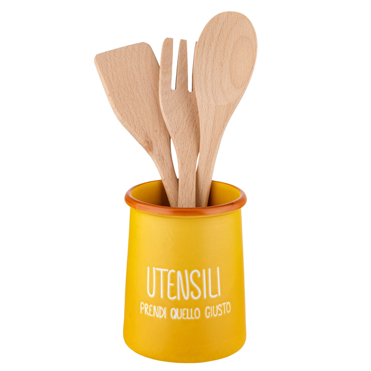 Portamestoli COLORS Montemaggi Arancio in Stoneware con 3 Mestoli in Legno 9,5x12 cm