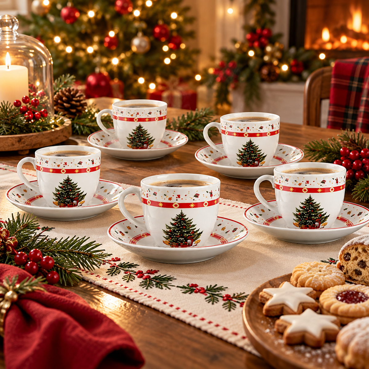 Set 6 Tazzine da Caffè con Piattino Christmas Tree Rosso - Arca