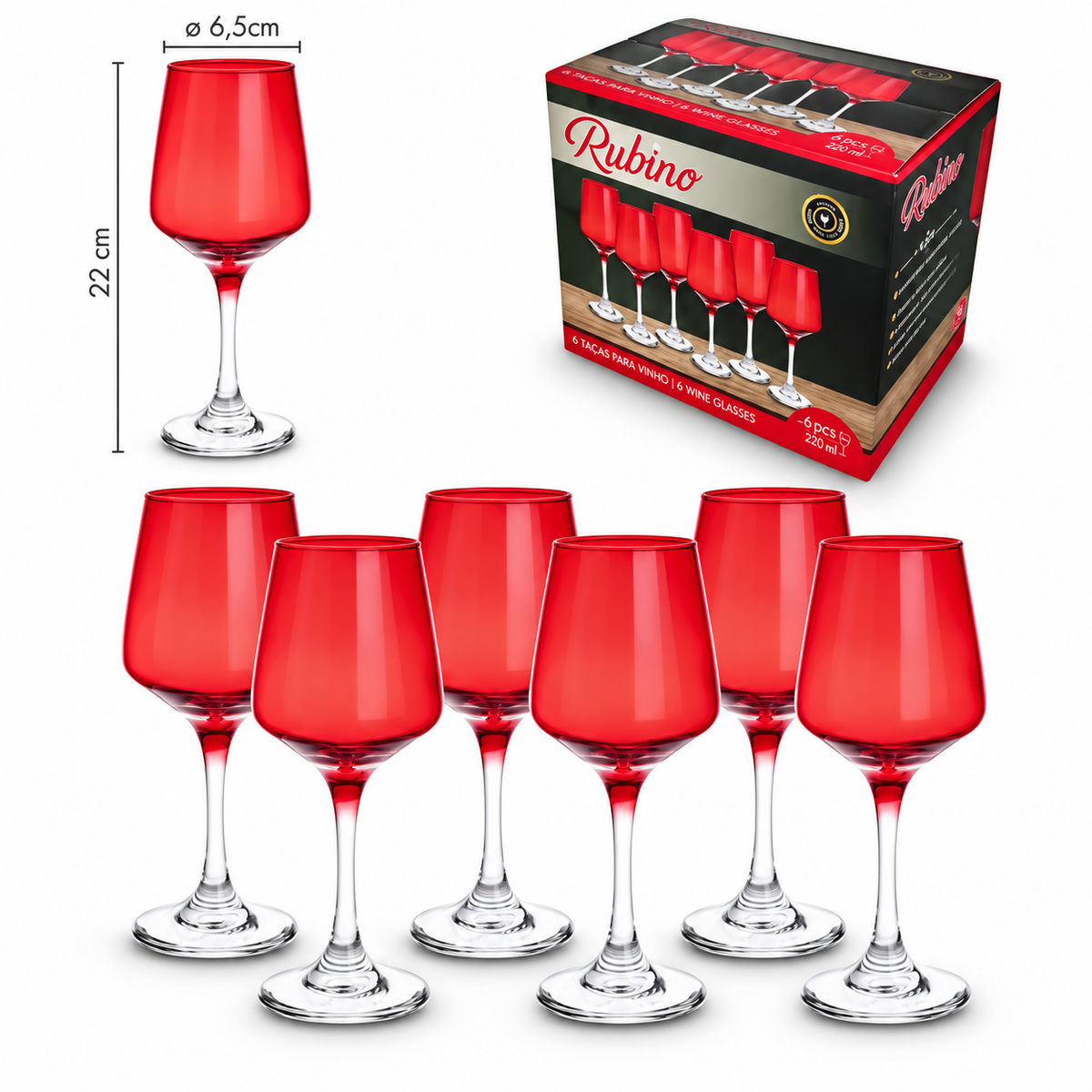 Set 6 Calici Linea Rubino in Vetro Colorato 410 ml - Arca