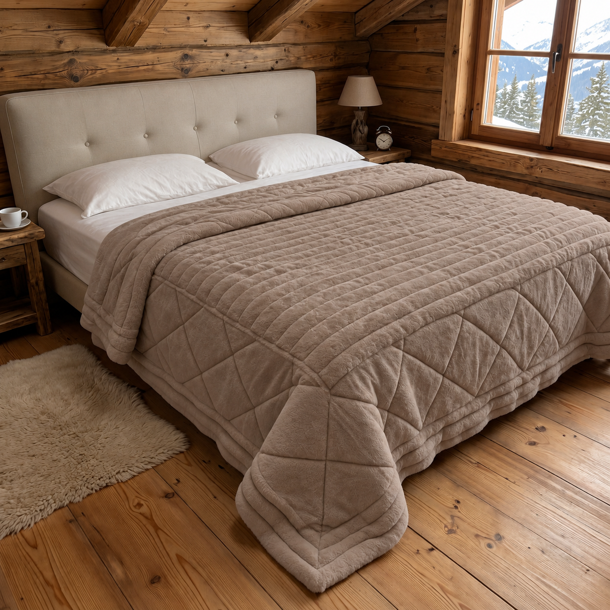 Trapunta Matrimoniale Bormio in Eco Lapin 260x260 cm - Linea oro