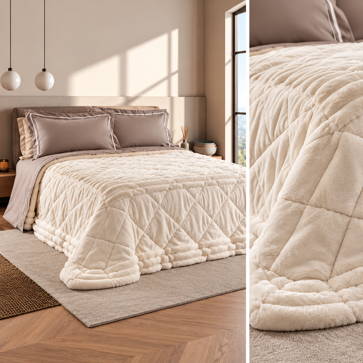 Trapunta Matrimoniale Bormio in Eco Lapin 260x260 cm - Linea oro