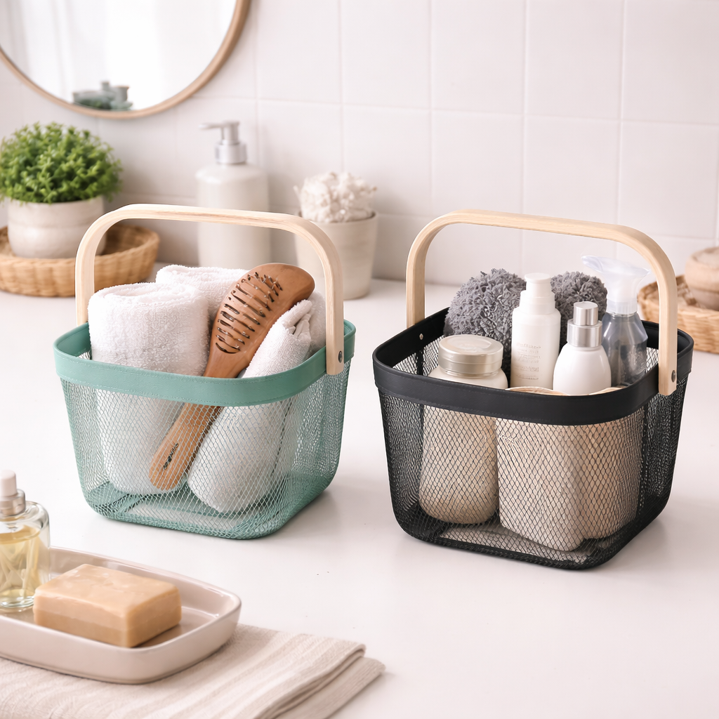 Cestino in Ferro Quadrato con Manico in Legno 25x24,5x18 cm – AD TREND