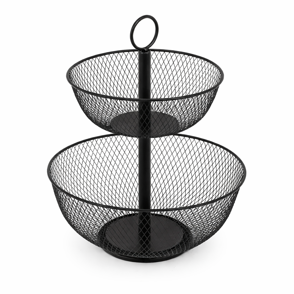 Alzata in Ferro 2 Cestini AD Trend H41 cm – Porta Frutta o Organizer Cucina
