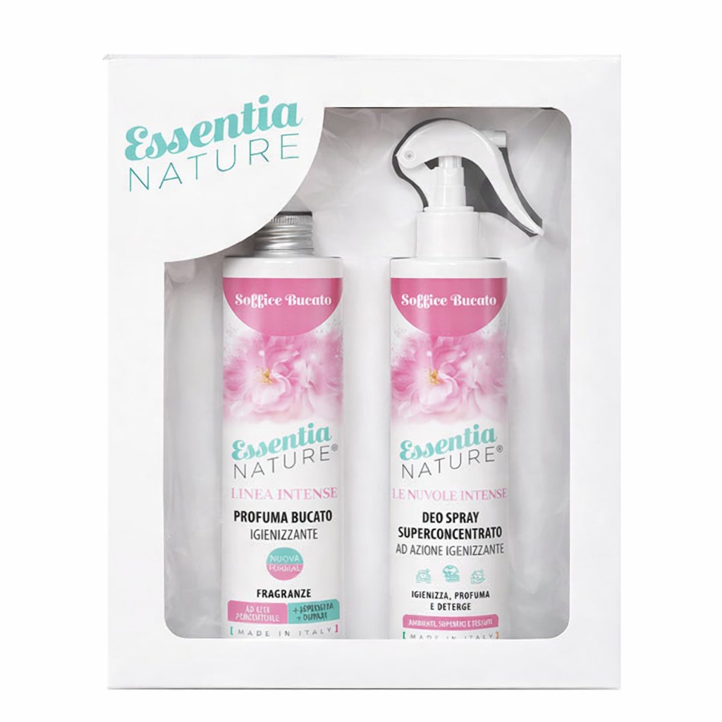 Gift Box Nuvole Spray Igienizzante profumato + Profumo Bucato 250 ml Soffice Bucato - Essentia