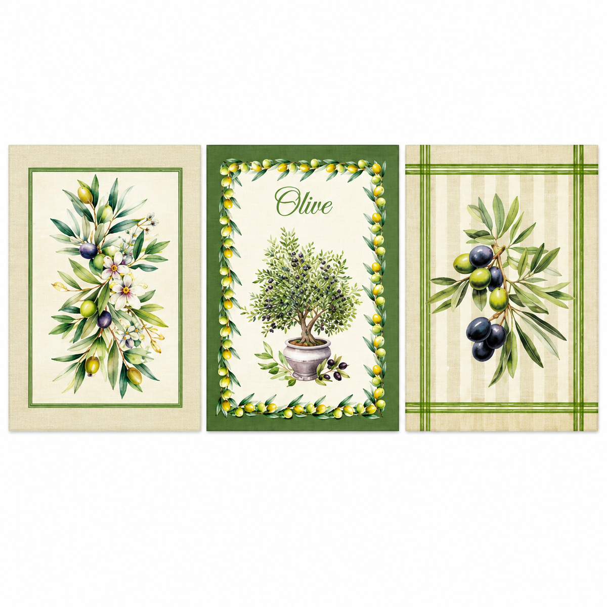 Tris Strofinacci da Cucina Olive 50x70cm - Linea Oro