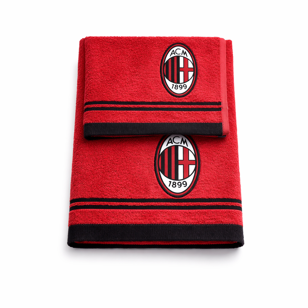 Set Asciugamani 1+1 AC Milan Ufficiale 100% Cotone – 100x60 + 60x40 Rosso