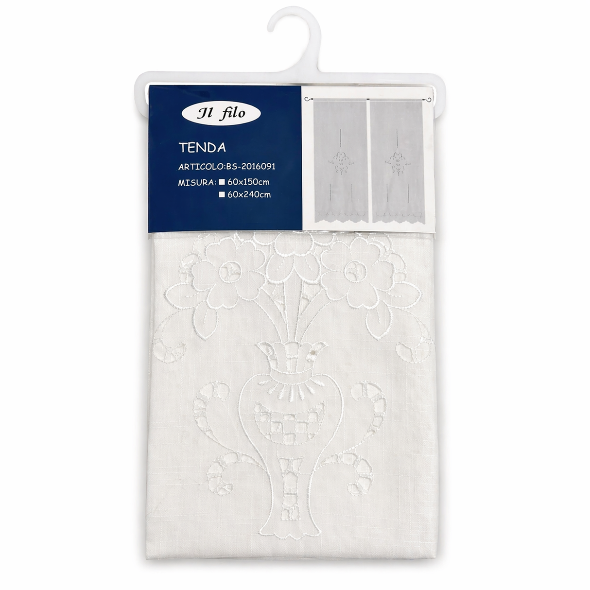 Tendina Gardenia con tasca per bastone in tessuto effetto lino con ricamo a giorno 60x150 cm / 60x240 cm - Il Filo