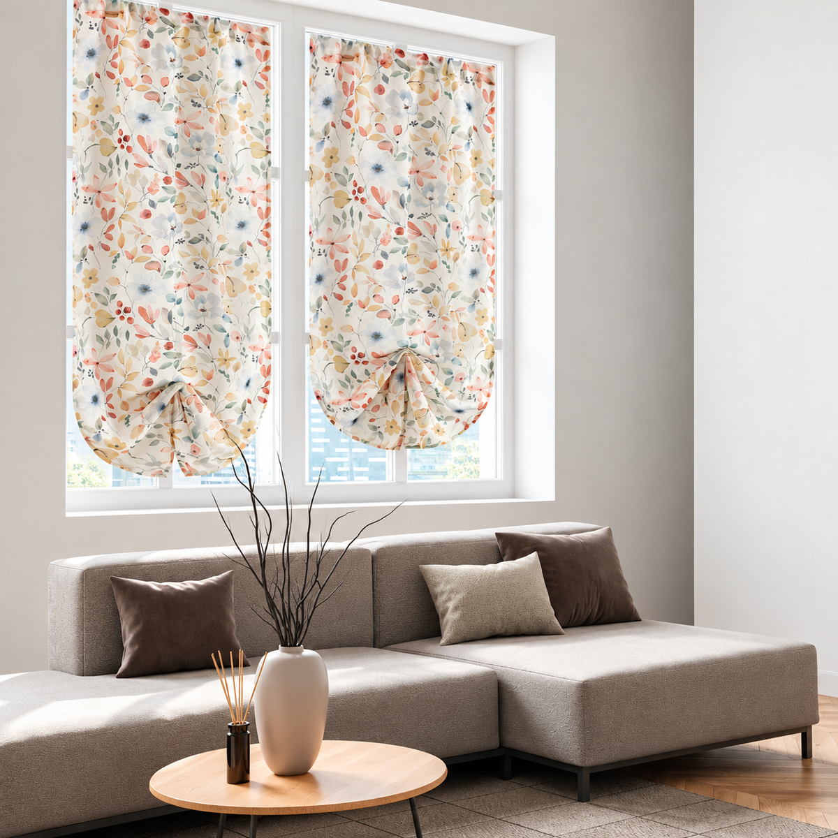 Coppia Tendine Stampate Kelly con Tunnel e Roll Up Centrale 60x150cm o 60x230cm - Linea Oro