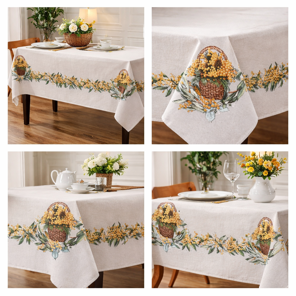 Tovaglia e Complementi Arredo Mimosa in Gobelin 100% Cotone Made in Italy – Rotonda, Runner, Copritavola e Cuscino
