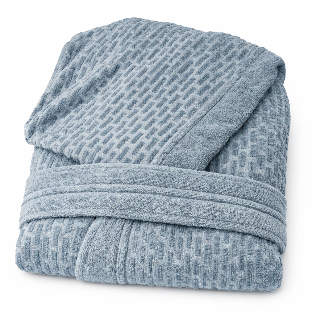Accappatoio in Spugna con Cappuccio Brick Karì 450 gr/mq in Cotone Jacquard