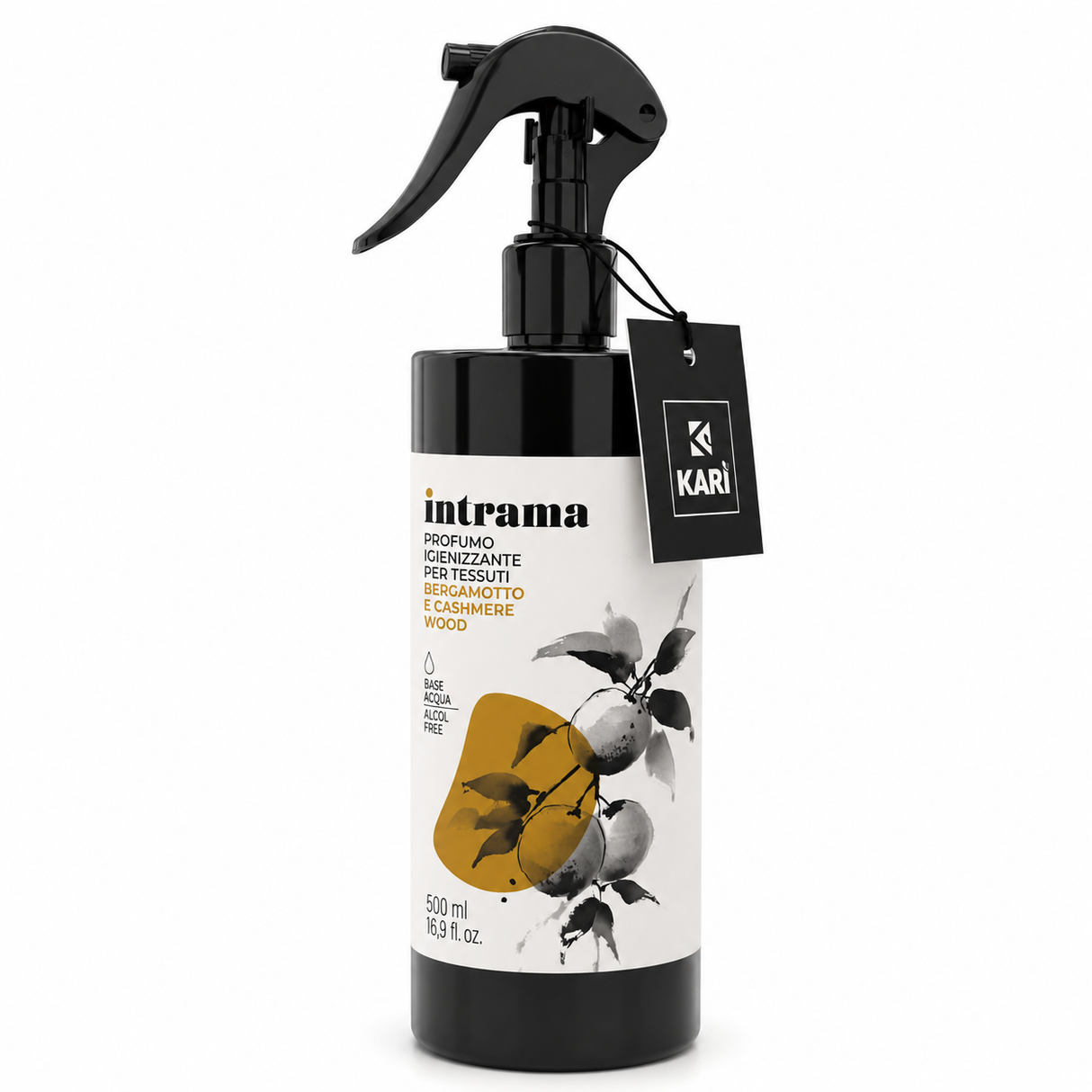 Spray Igienizzante per Ambienti, Tessuti e Tendaggi Intrama Bergamotto e Cashmere Wood 500 ml - Karì