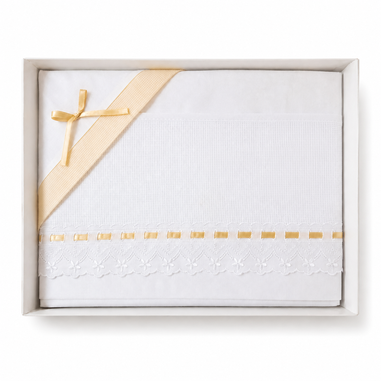 Completo Lenzuola Culla Tela Aida 3 pz Fondo Bianco e Decoro Vari Colori art.13/05 dis.aisg - Mio Piccolo