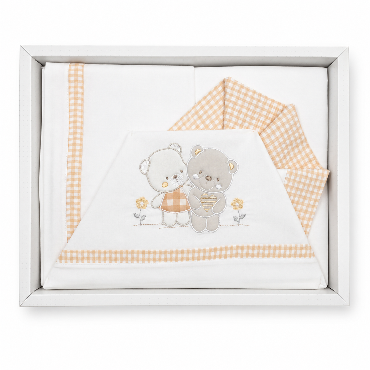Completo Lenzuola Lettino 3 Pezzi Orsetti Bianco/Arancio - Bruco Bruco