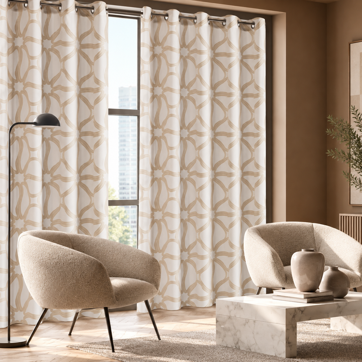 Pannello Tenda Jacquard Ivy con Borchie e Finitura con Piombo 140x290cm - Linea Oro