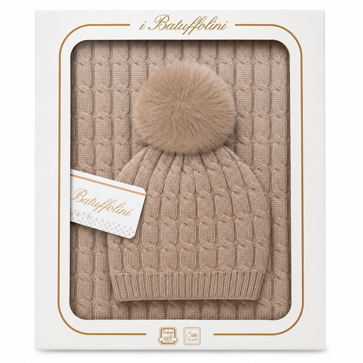 Copertina Culla con Cappellino Pon Pon Coordinato art. B527/1M - I Batuffolini