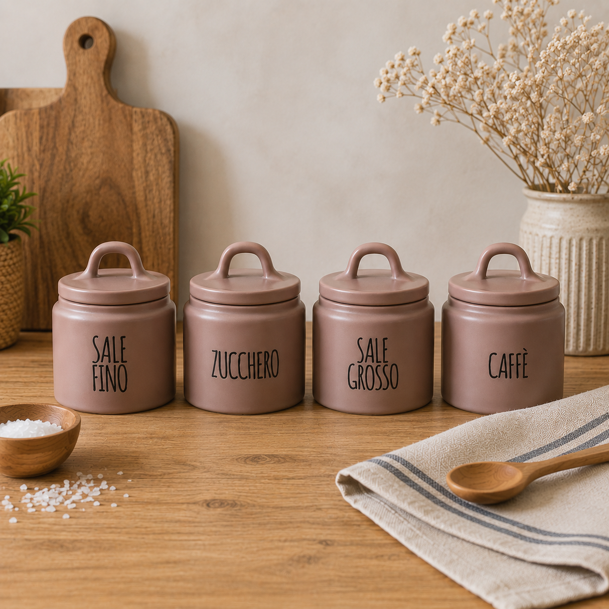 Barattolo in Ceramica con Coperchio per Zucchero, Caffè, Sale Fino o Grosso, 13x15cm o 14x21cm - Cucina&Cottura