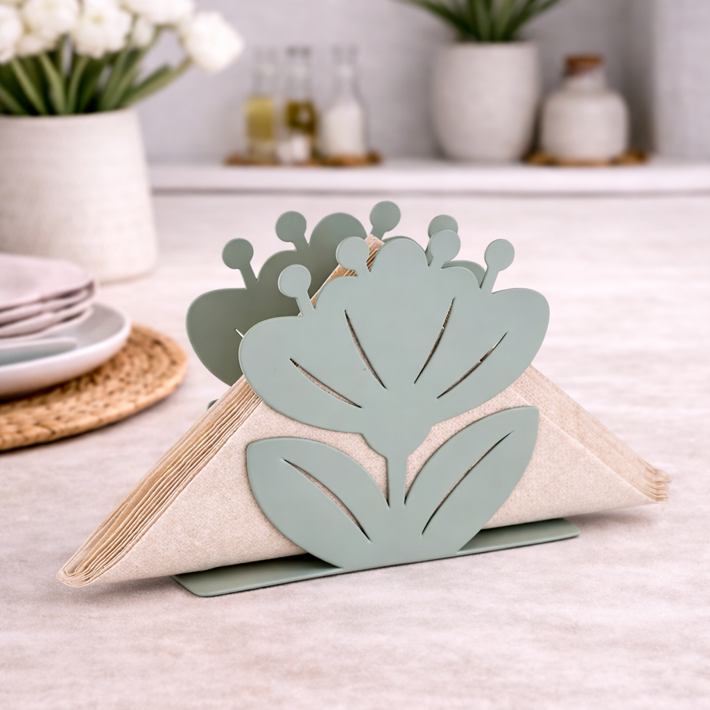 Portatovaglioli Rettangolare Ibiscus in Metallo Verde Chiaro 14x4x11 cm - Montemaggi