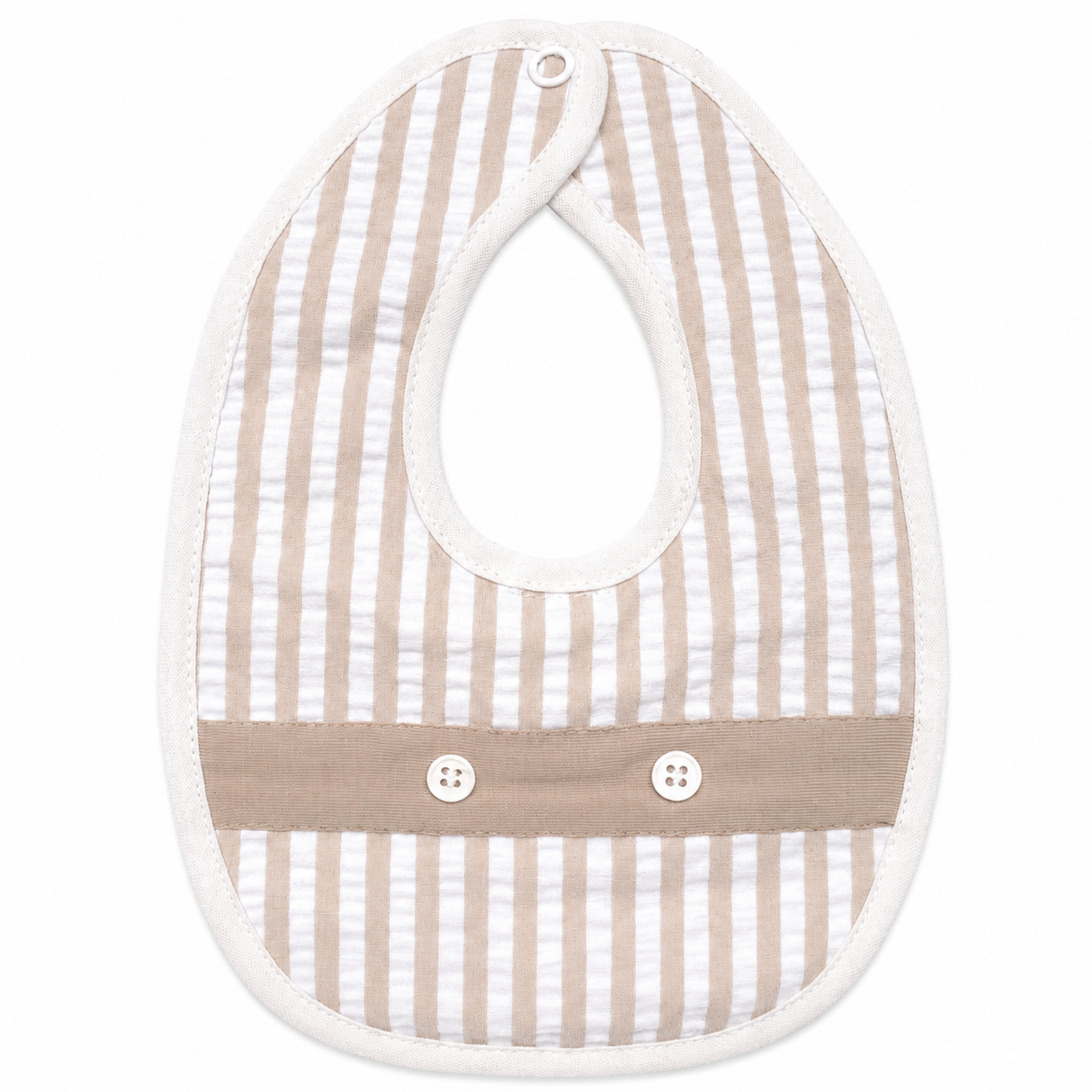 Bavaglino in Cotone Bianco e Beige a Righe con Ciappetta art. BA1760 - Le Chicche