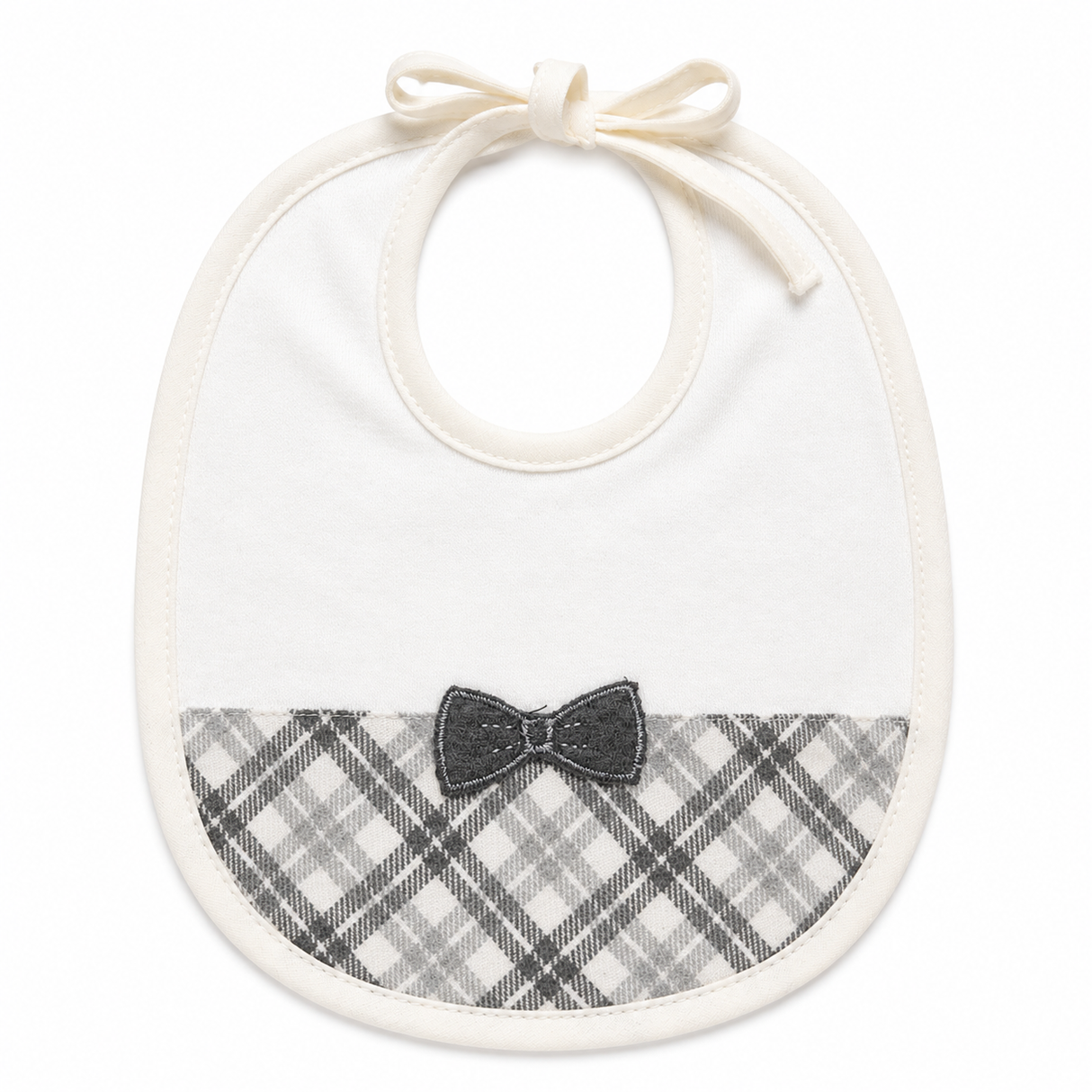 Bavaglino in Cotone Bianco e Grigio con Fiocchetto art. BA860 - Le Chicche