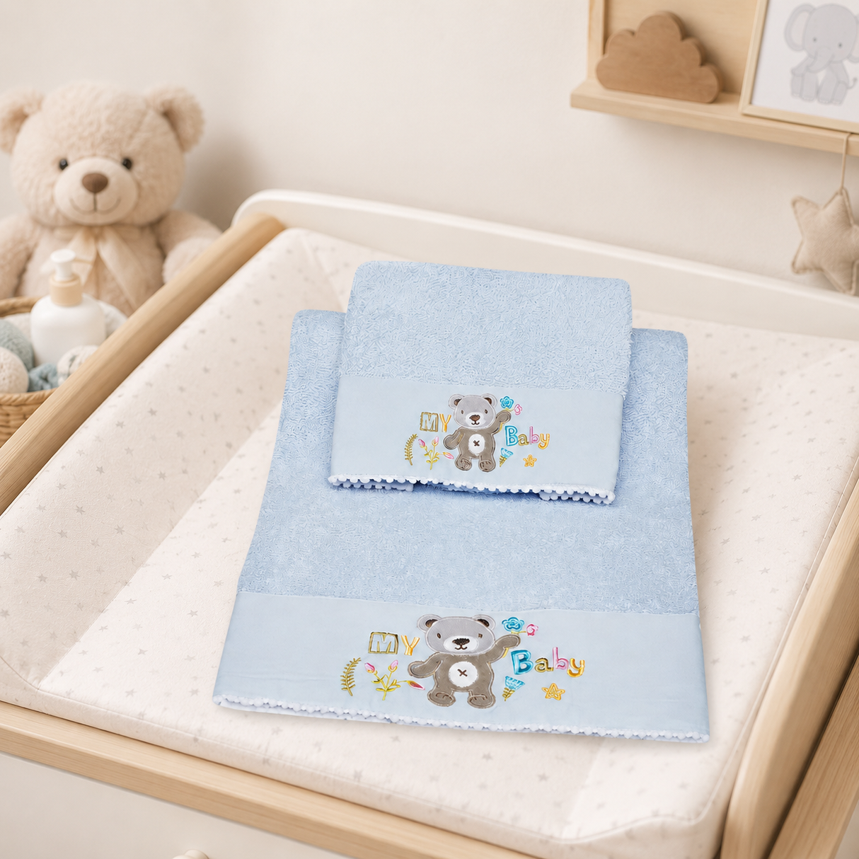 Set Asciugamani Baby 1+1 in Spugna di Cotone Orsetto - Vingi