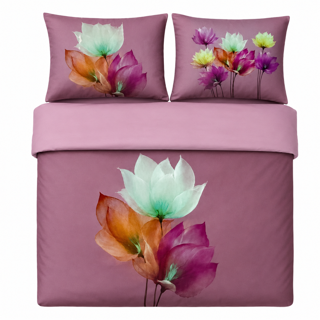 Completo Lenzuola Copriletto Matrimoniale FLOWER 100% Cotone - Biancaluna
