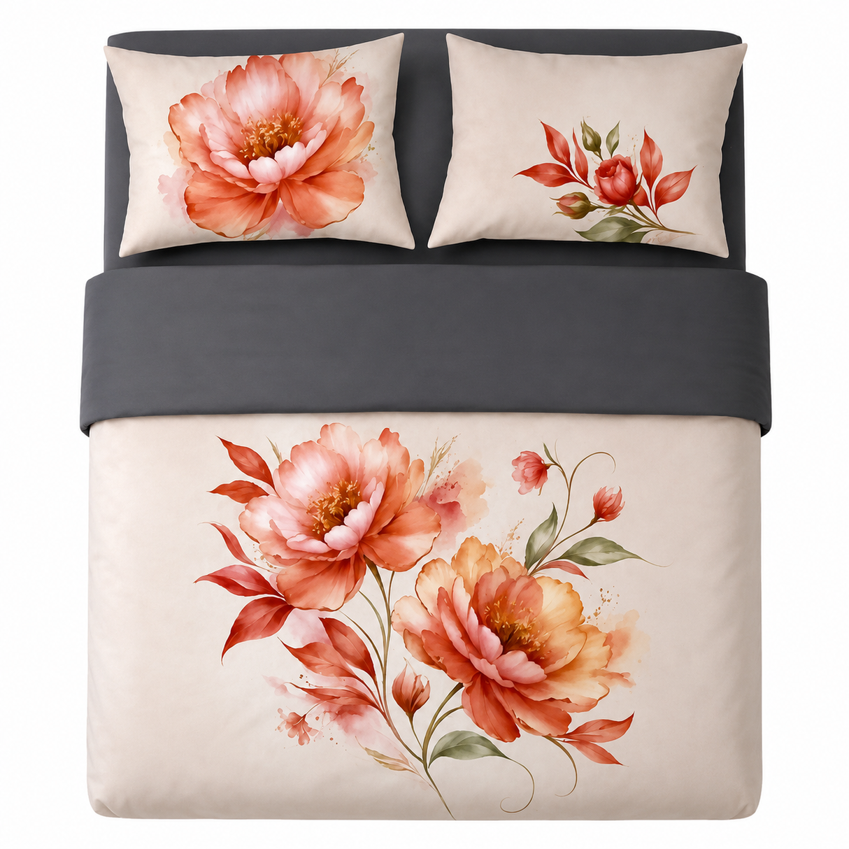 Completo Lenzuola Copriletto Matrimoniale PEACHY FLOWER 100% Cotone - Biancaluna
