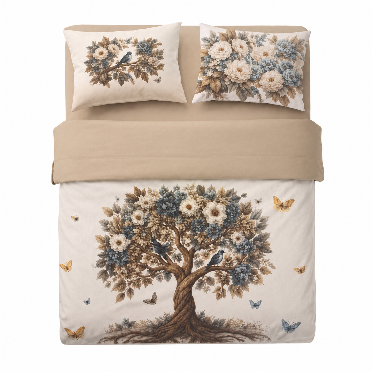 Completo Lenzuola Copriletto Matrimoniale ALBERO DELLA VITA 100% Cotone - Biancaluna