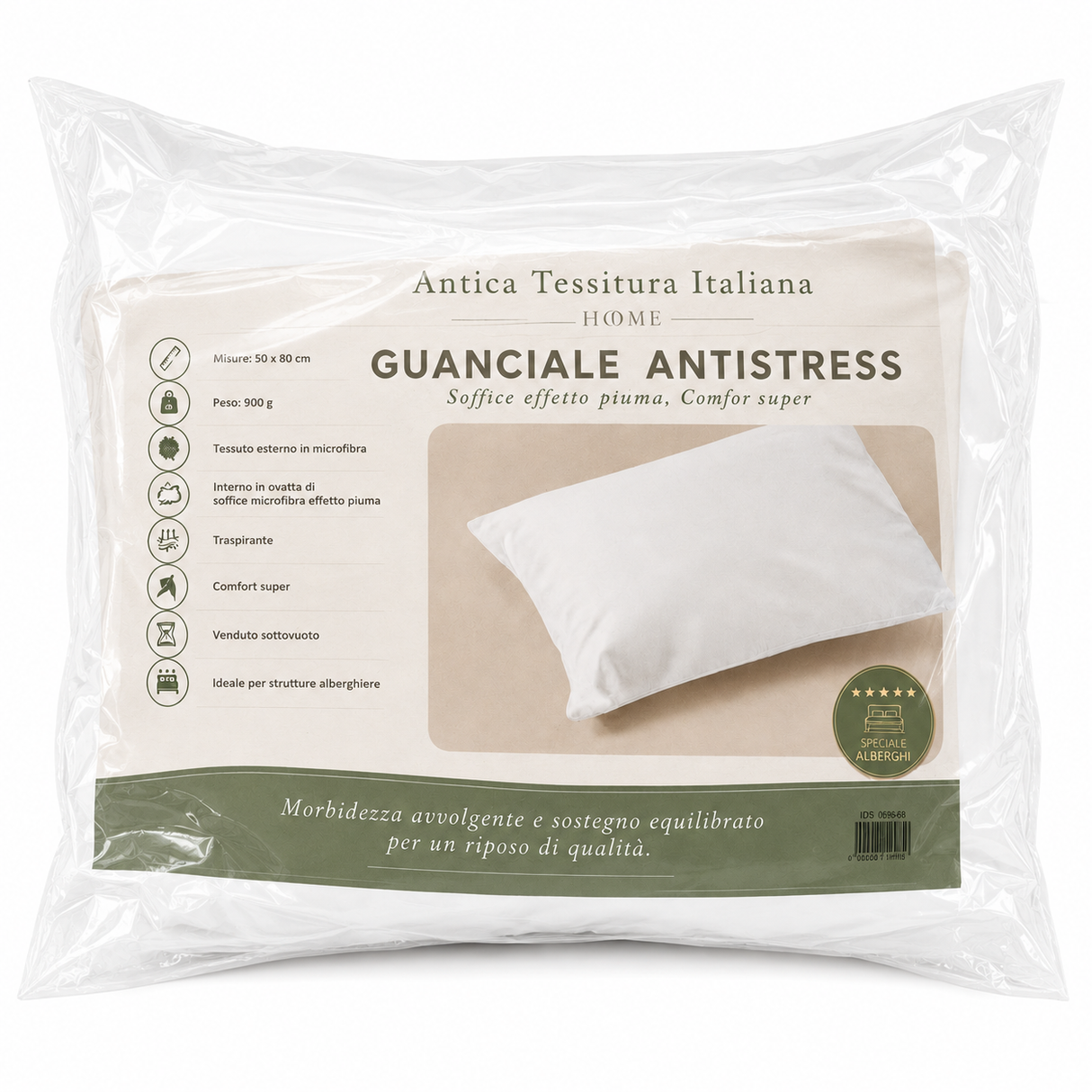Guanciale Antistress 50x80 cm in Microfibra Effetto Piuma - Antica Tessitura Italiana