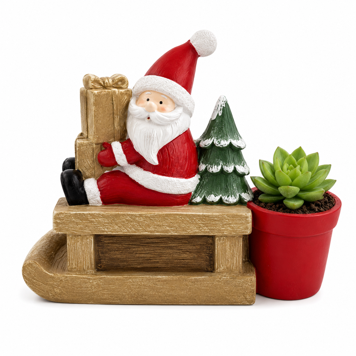 Vaso Decorativo Natalizio Babbo Natale con Slitta in Resina - Arca