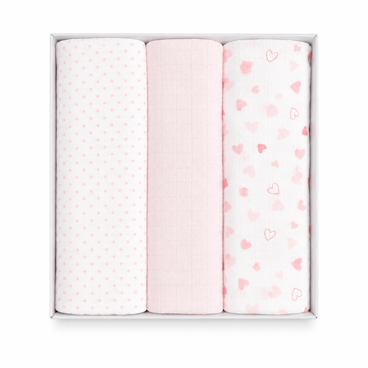 Set 3 Mussole in Garza di Cotone Neonato Rifinite con Piega 75x75cm - Nancy Baby