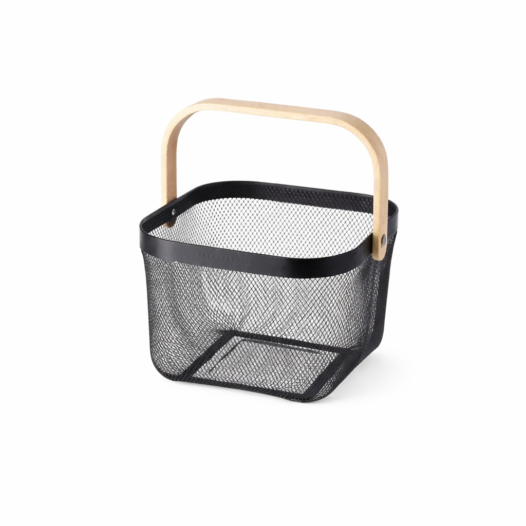 Cestino in Ferro Quadrato con Manico in Legno 25x24,5x18 cm – AD TREND