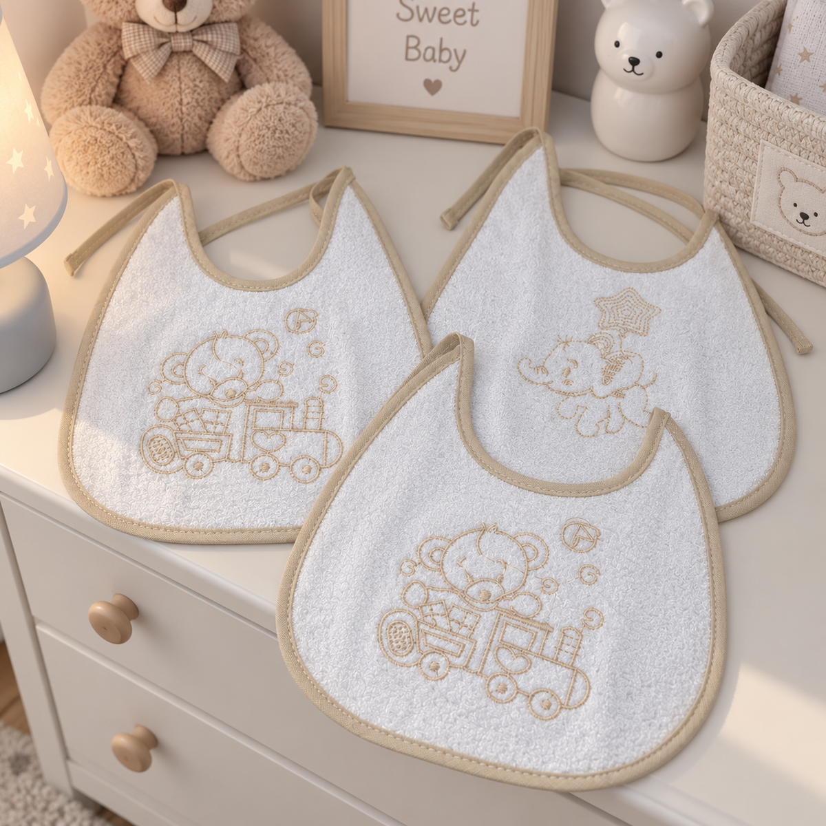 Set 3 Bavaglini Dolci Coccole in Spugna art. NG2519 - 7 Sons