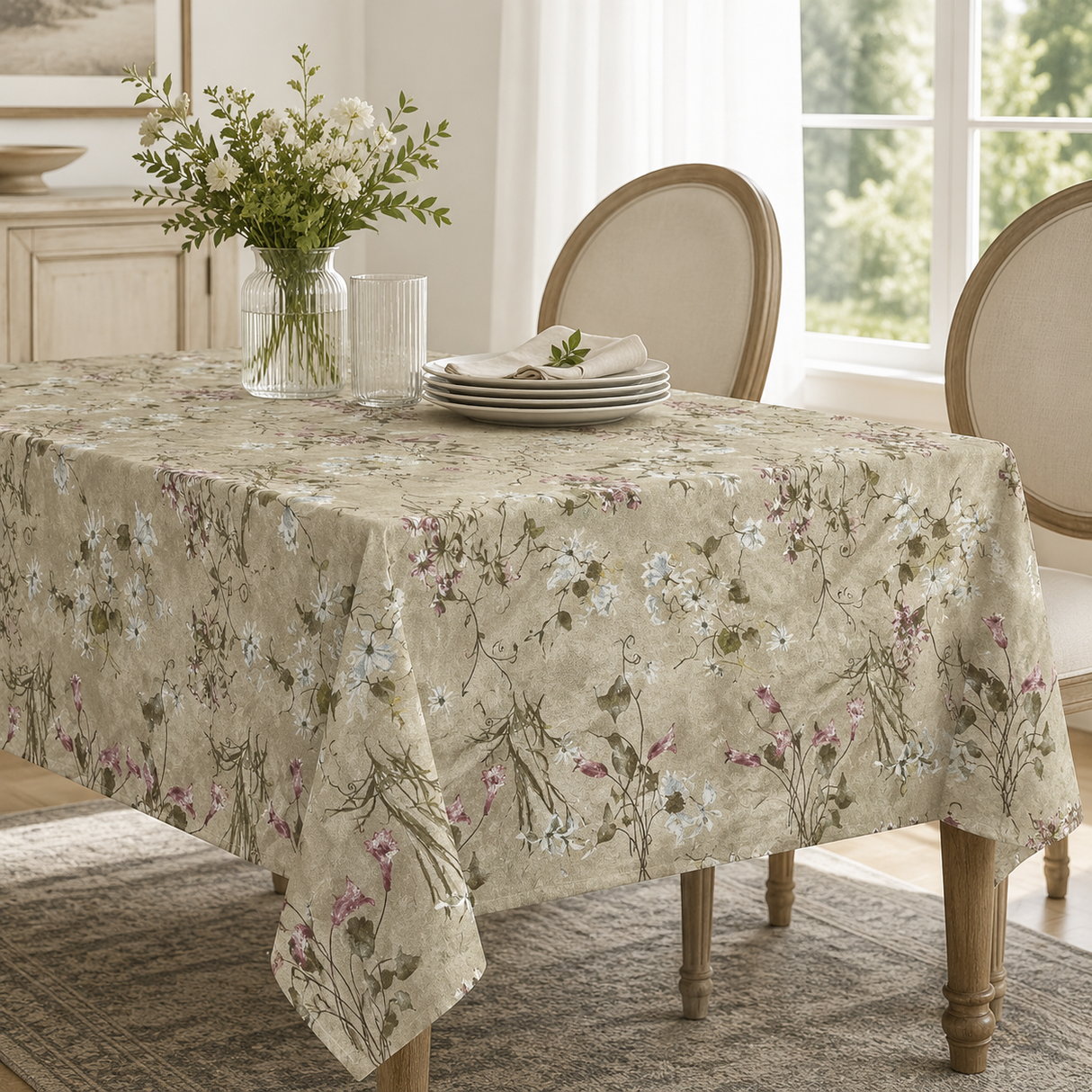 Tovaglia x6 ARMONIA Fondo Beige 100% Cotone - Vingi