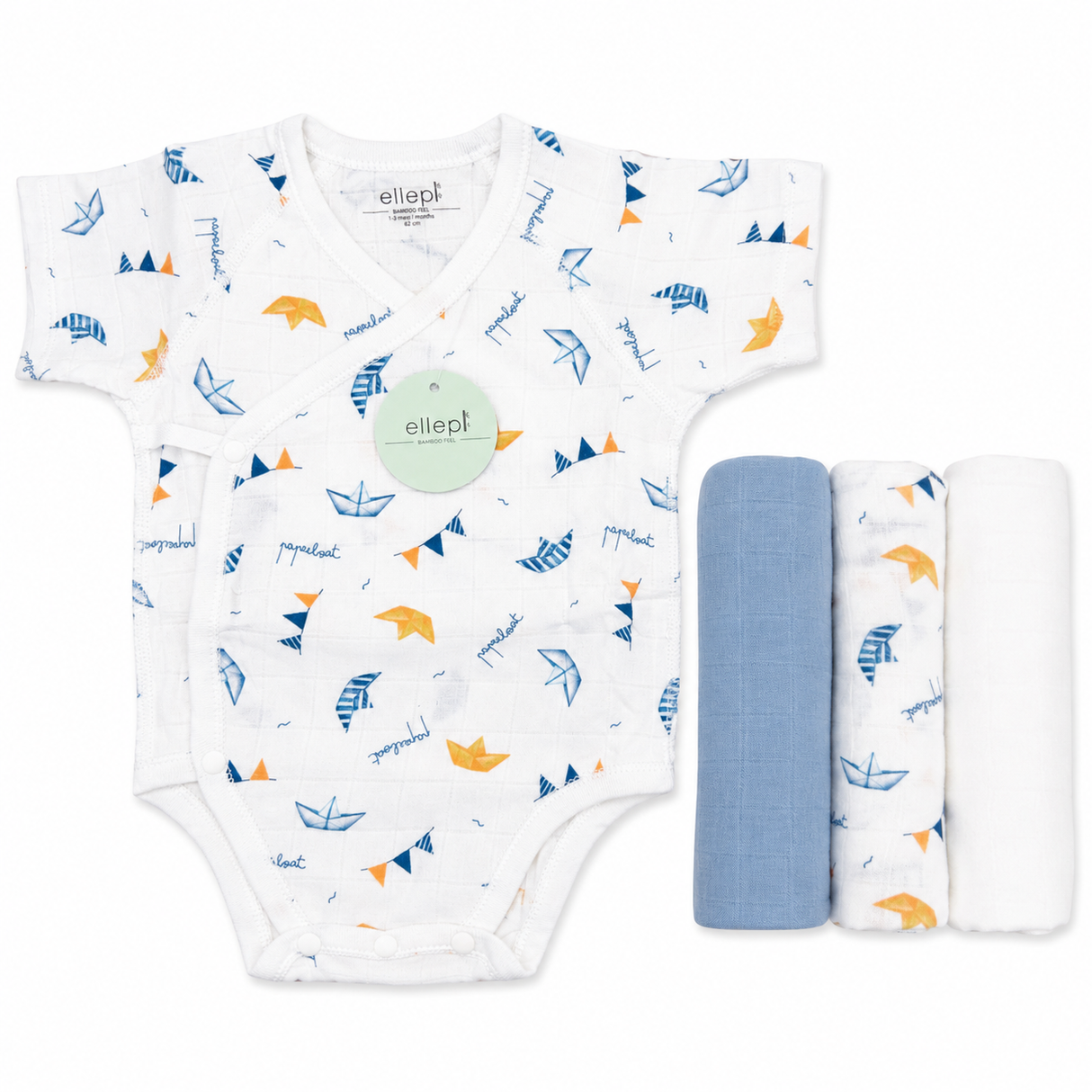 Set Regalo Neonato con Body e Teli di Garza 100% Cotone - Ellepi