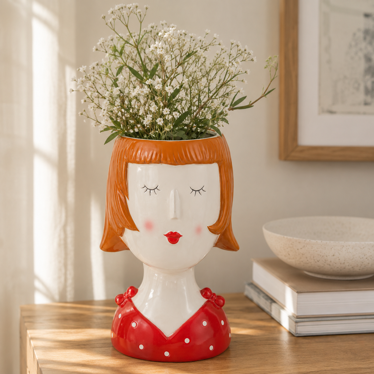 Vaso Decorativo Coco Girl Capelli Rossi Vestito Bordeaux - Montemaggi