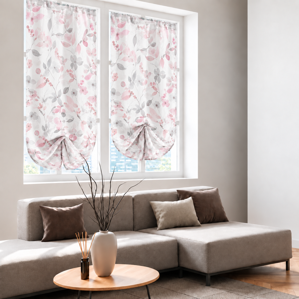 Coppia Tendine Stampate Kelly con Tunnel e Roll Up Centrale 60x150cm o 60x230cm - Linea Oro