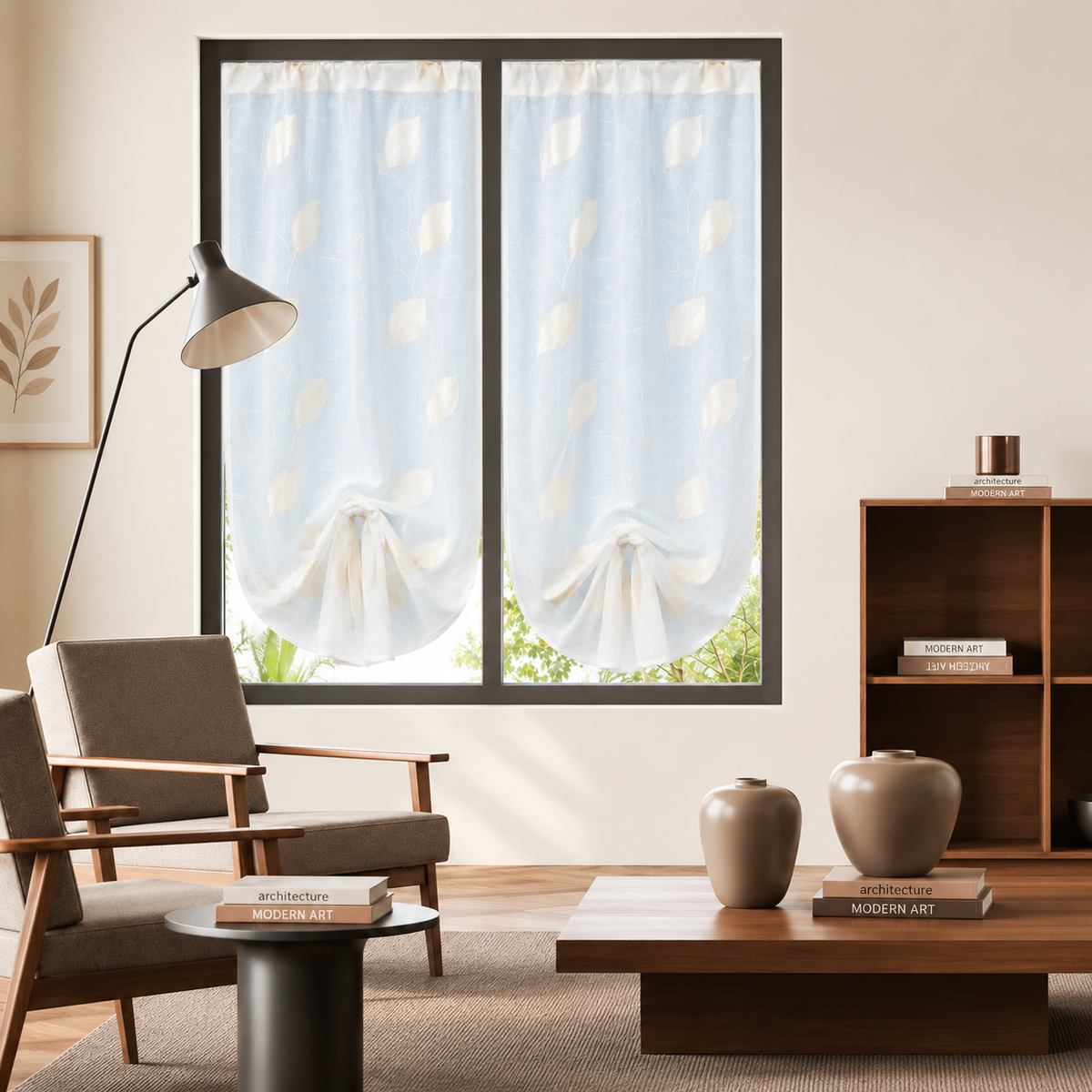 Coppia Tendine Ricamate Amazzonia con Tunnel e Roll Up Centrale 60x150cm o 60x230cm - Linea Oro