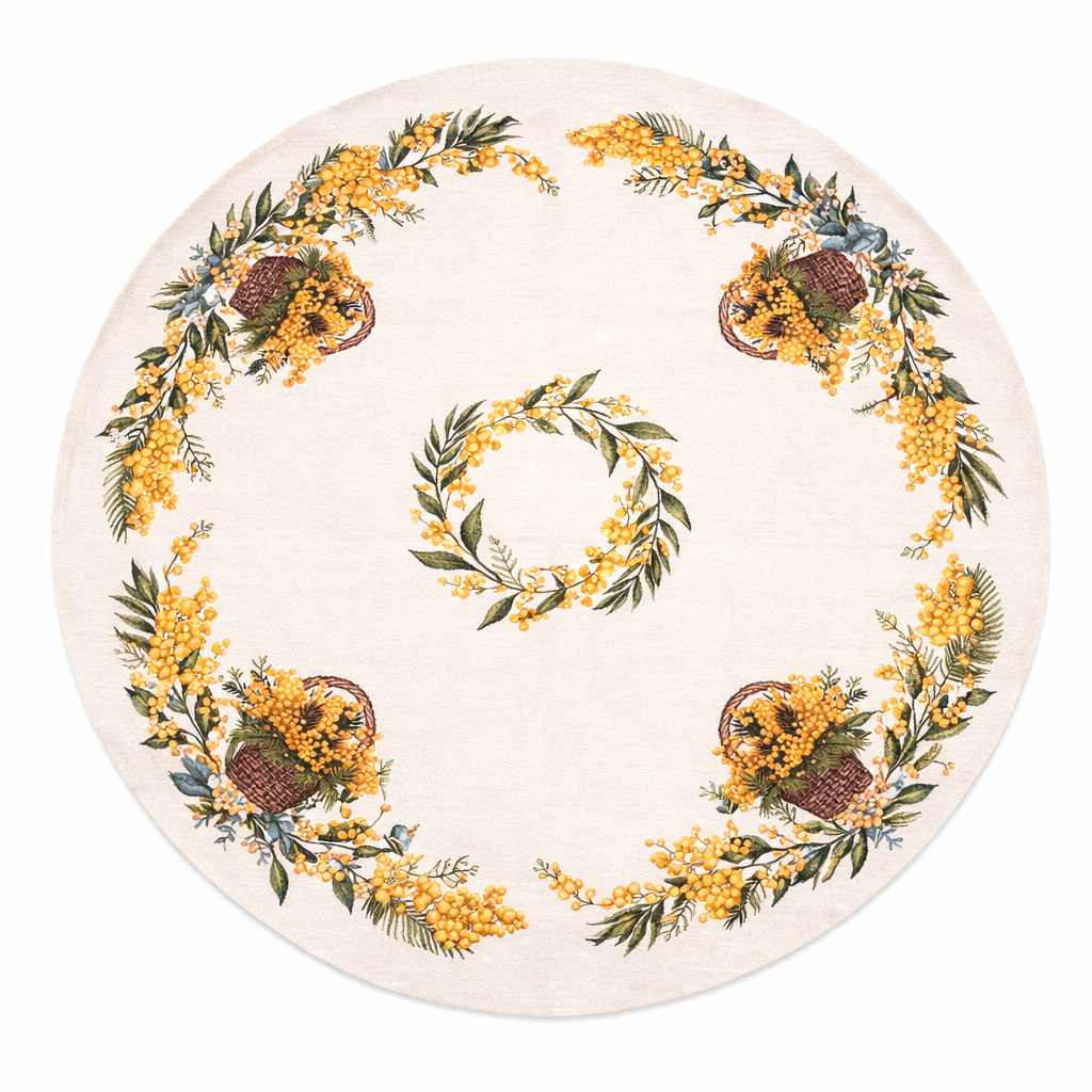 Tovaglia e Complementi Arredo Mimosa in Gobelin 100% Cotone Made in Italy – Rotonda, Runner, Copritavola e Cuscino