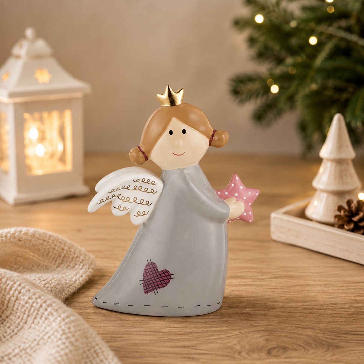 Decorazione Natalizia Angelo con Stellina Rosa 20cm - Montemaggi
