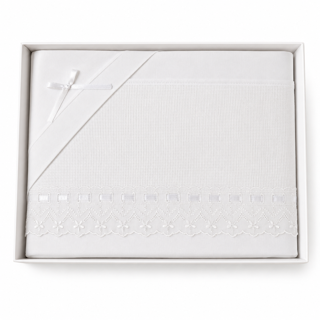 Completo Lenzuola Lettino Tela Aida Fondo Bianco e Decoro Vari Colori 3 pz art.14/05 dis.283 - Mio Piccolo (Copia)