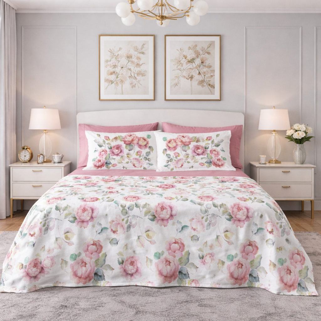 Completo Letto In Cotone Rose - Linea Oro