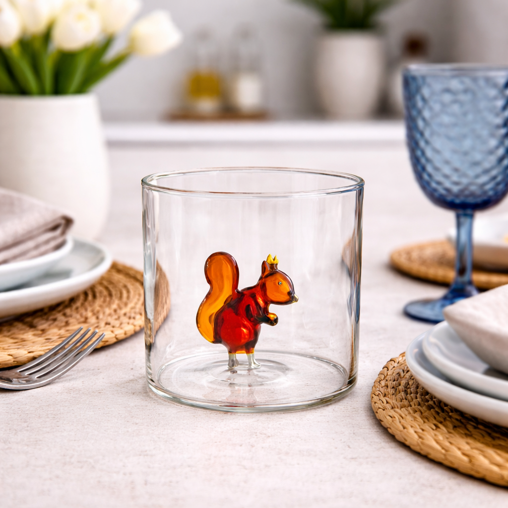 Set 6 Bicchieri Acqua 320ml con Decorazione Interna Animaletti in Vetro Borosilicato - Montemaggi