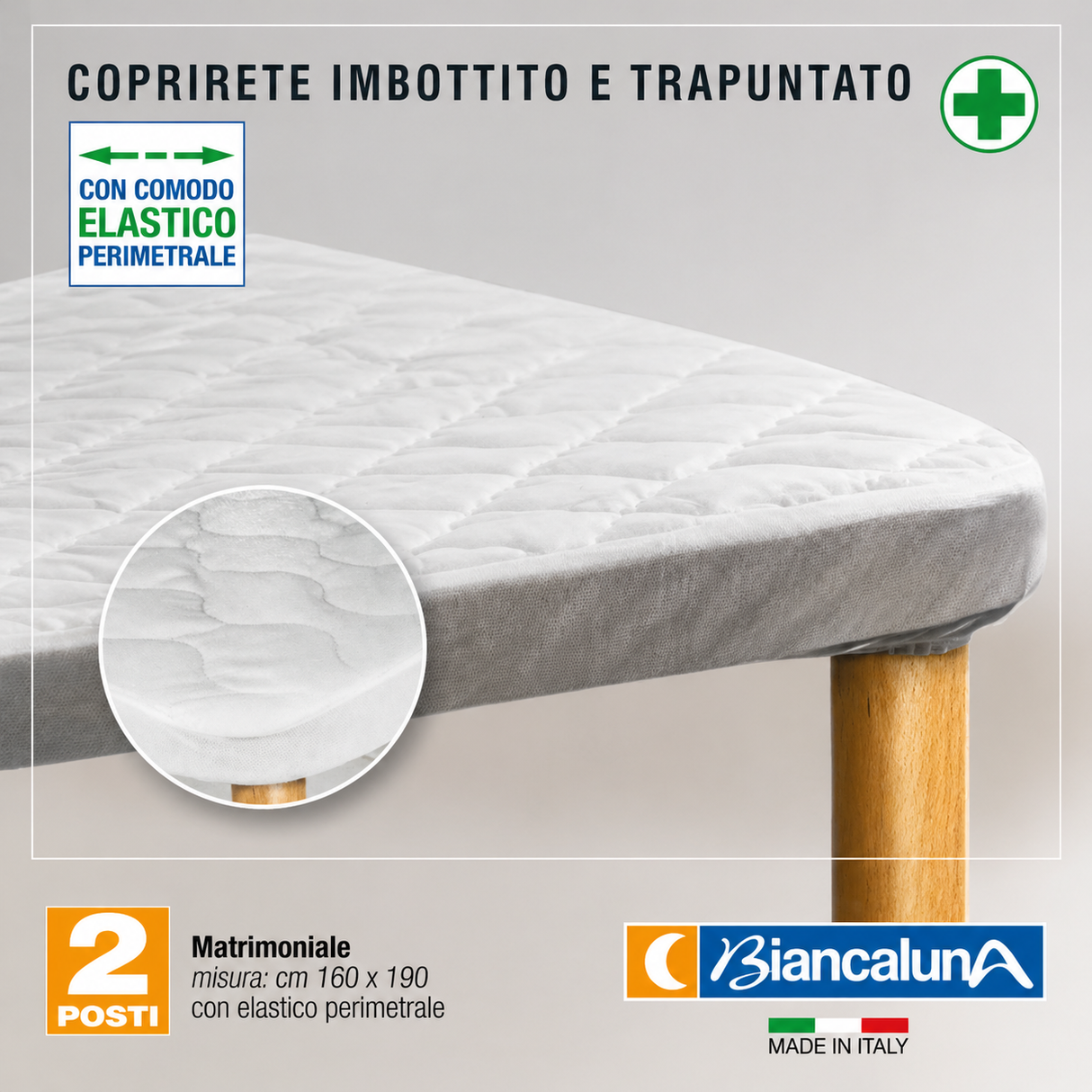 Coprirete imbottito trapuntato Biancaluna Alton matrimoniale 160x190 con elastico