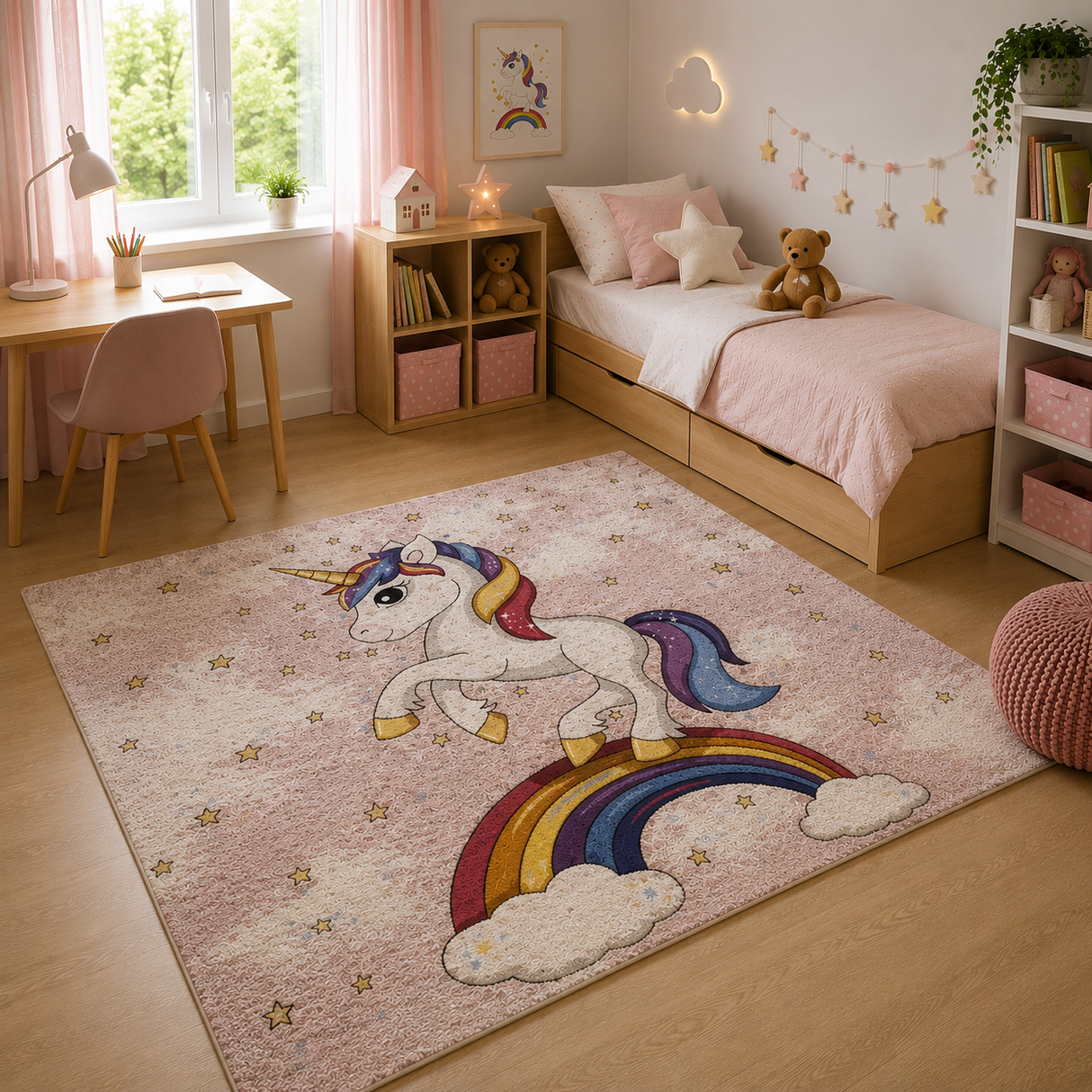 Tappeto UNICORNO Retrogommato Antiscivolo by Karì – Tappeto Cameretta Lavabile in Ciniglia